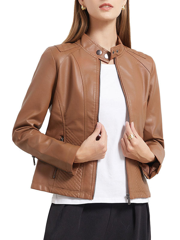 flowersverse Buttoned Pockets Split-Joint Zipper Long Sleeves Plus Size Stand Collar Outerwear Jackets