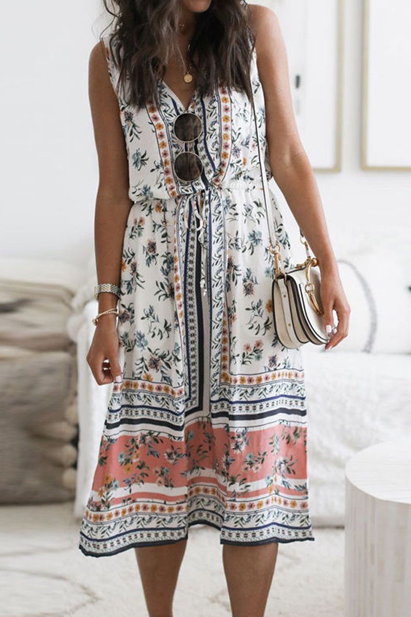 flowersverse V-Neck Sleeveless Floral Printed Dress