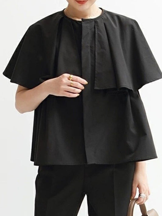 flowersverse Falbala Loose Short Sleeves Round-neck Blouses&shirts Tops