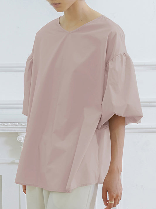 flowersverse Solid Color Half Sleeves Loose V-Neck Blouses&Shirts Tops