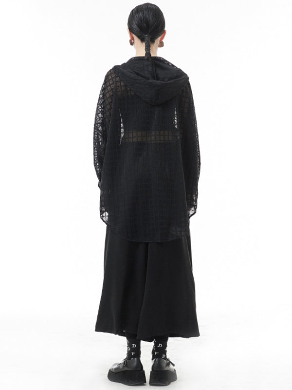 flowersverse Loose Batwing Sleeves Sun Protection See-Through Blouse