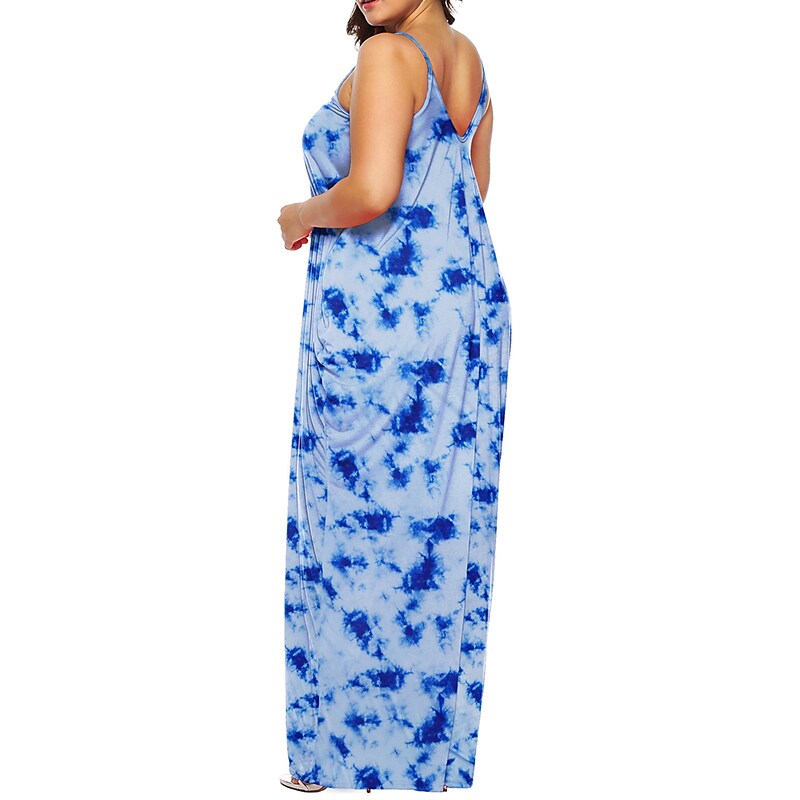 flowersverse Women's Plus Size Casual Dress Shift Dress Slip Dress Leaf Tie Dye Long Dress Maxi Dress Sleeveless Pocket Print Strap Fashion Daily Light Yellow White Spring Summer XL XXL 3XL