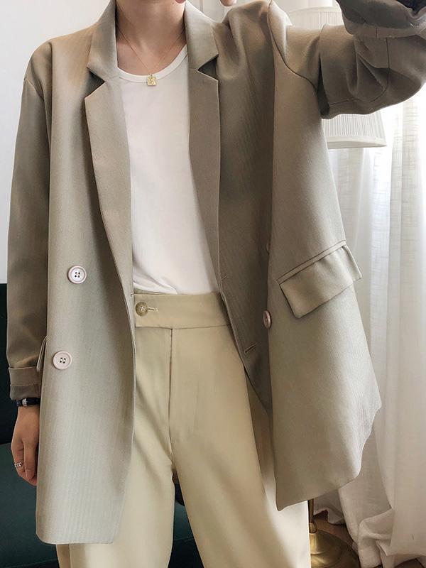 flowersverse Loose Solid Color Casual Blazer Outwear