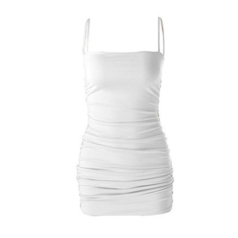flowersverse Women‘s Bodycon Sheath Dress Slip Dress Mini Dress Black White Pink Sleeveless Pure Color Ruched Spring Summer Spaghetti Strap Formal Slim XS S M L XL