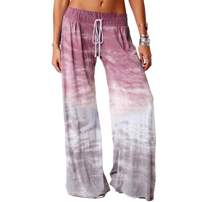 flowersverse Women's Plus Size Pajamas Pants Nighty Pjs Tie Dye Comfort Party Home Daily Cotton Gift Long Pant Spring Summer Color blue Green / Lace Up / Elastic Waistband
