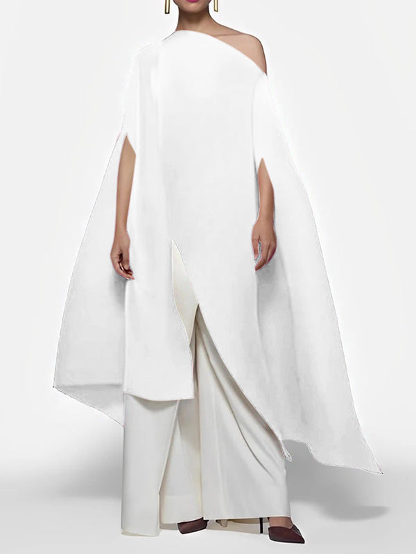 flowersverse Batwing Sleeves Loose Solid Color Split-Front Off-The-Shoulder Blouses&Shirts Tops
