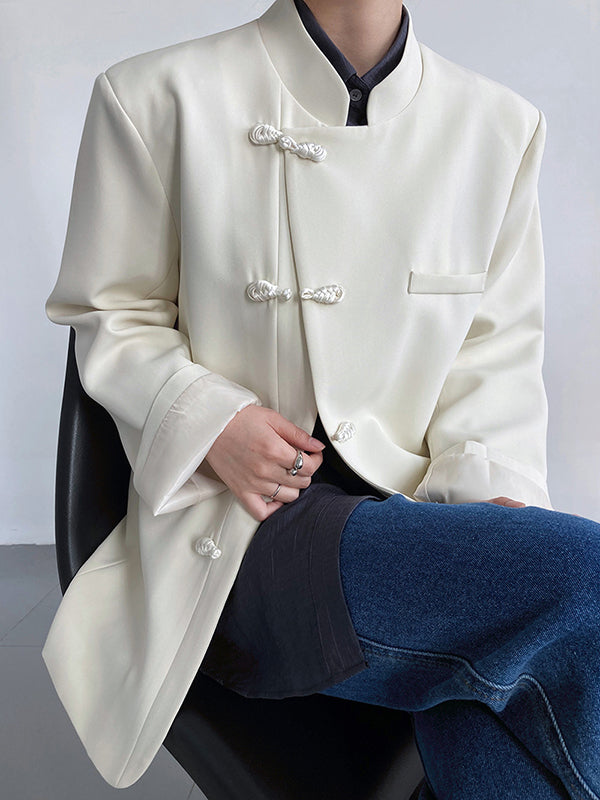 flowersverse Vintage Loose Black White Buttoned Blazer