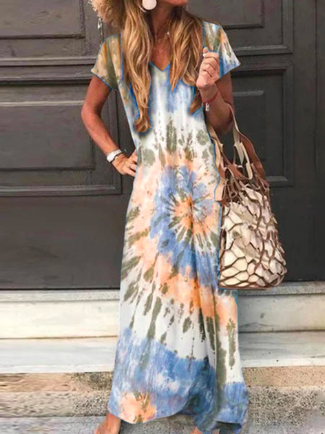 flowersverse Short Sleeve A-Line Ombre/Tie-Dye Dresses
