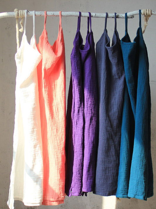 flowersverse Vintage Solid Color Spaghetti-Neck Loose Sleeveless Mini Dress