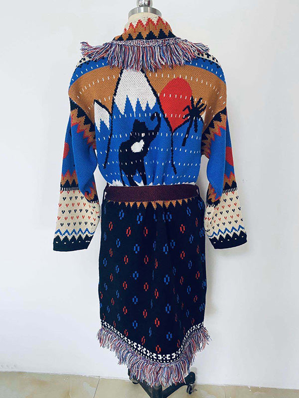 flowersverse Casual Loose Lace-Up Patchwork Coat