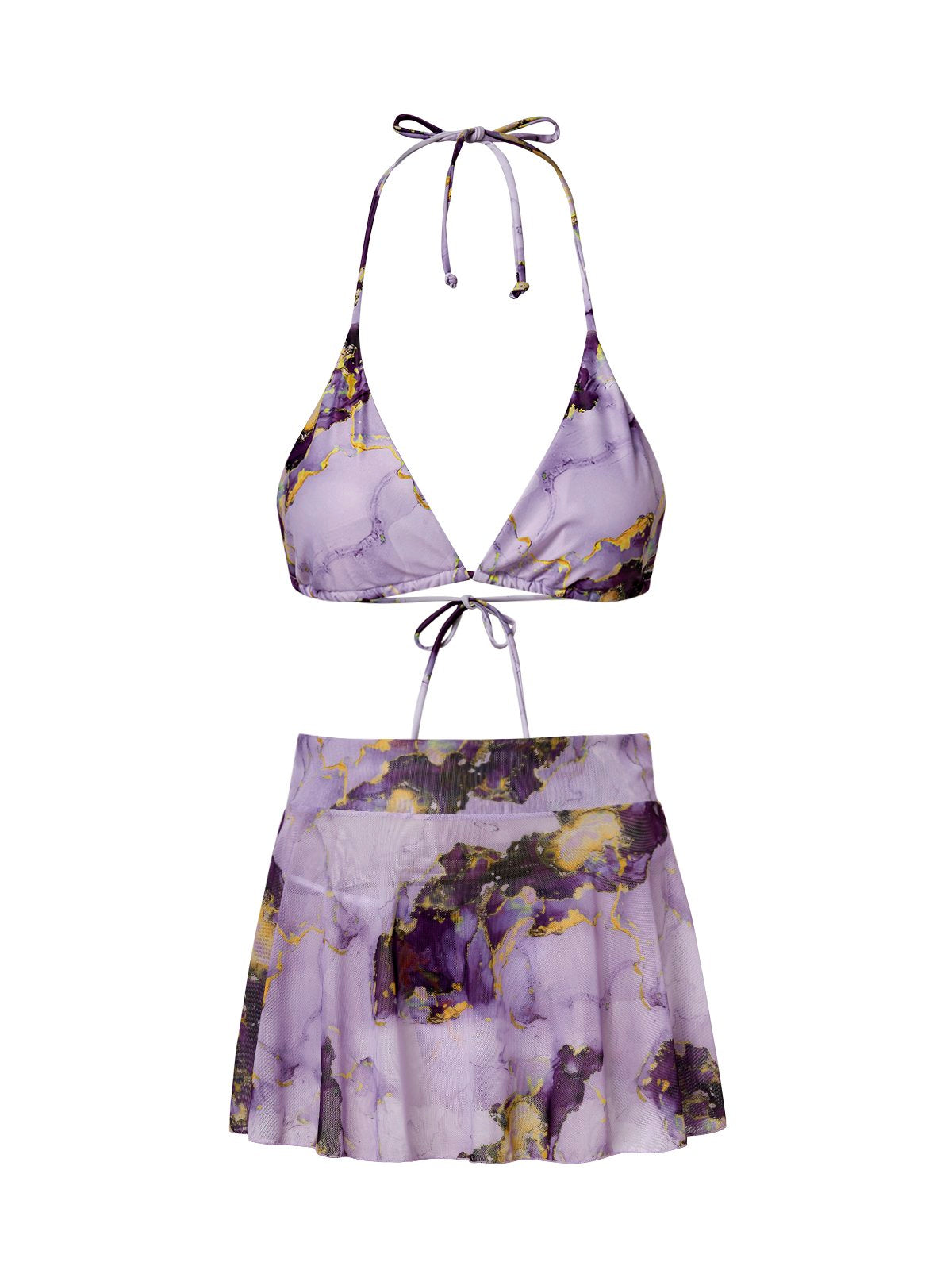 flowersverse Elegant Tie-Dye Pattern Printing V Neck Bikinis set Three-Piece Set