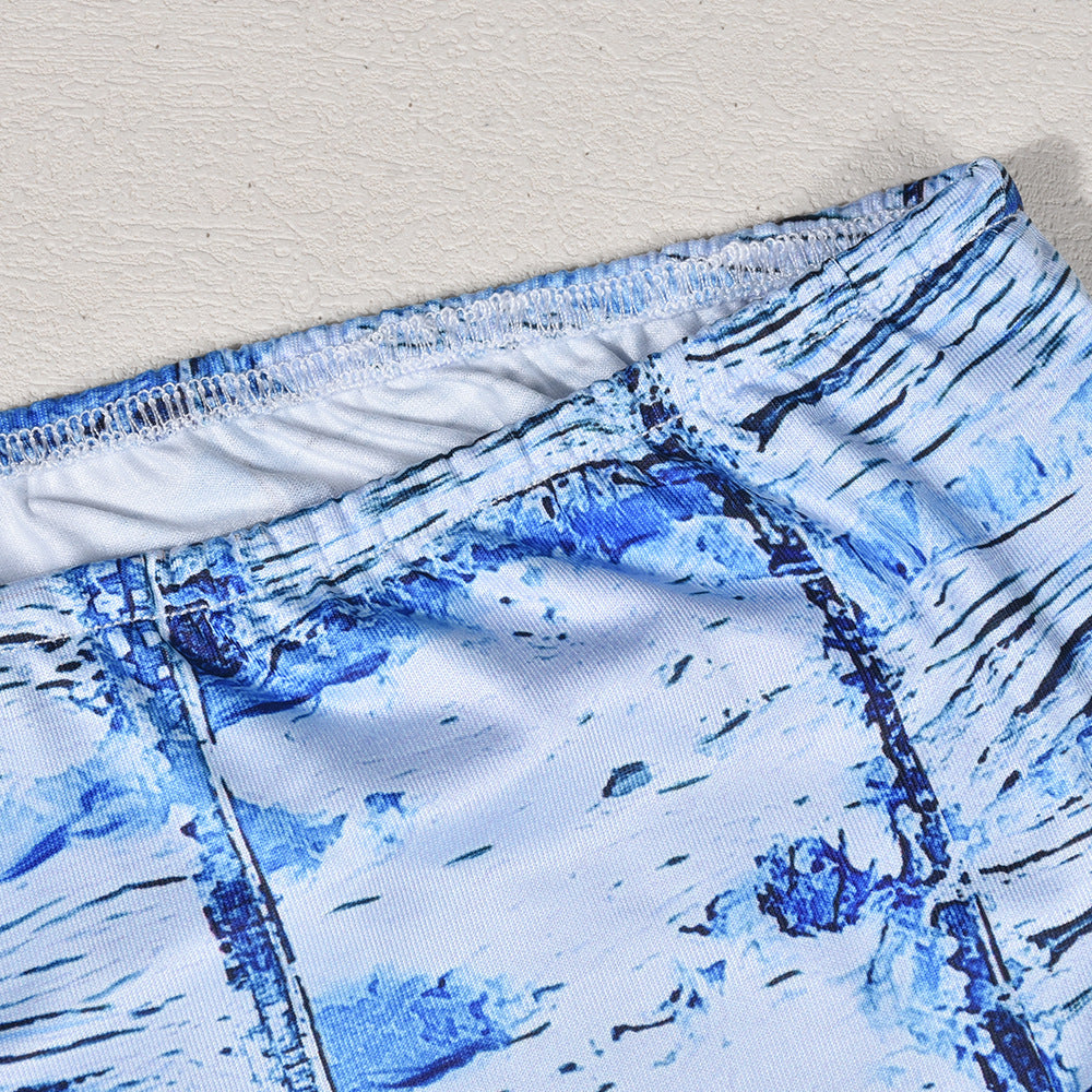 flowersverse Women's Print Sexy Strapless Fitted Bodycon Long Dress