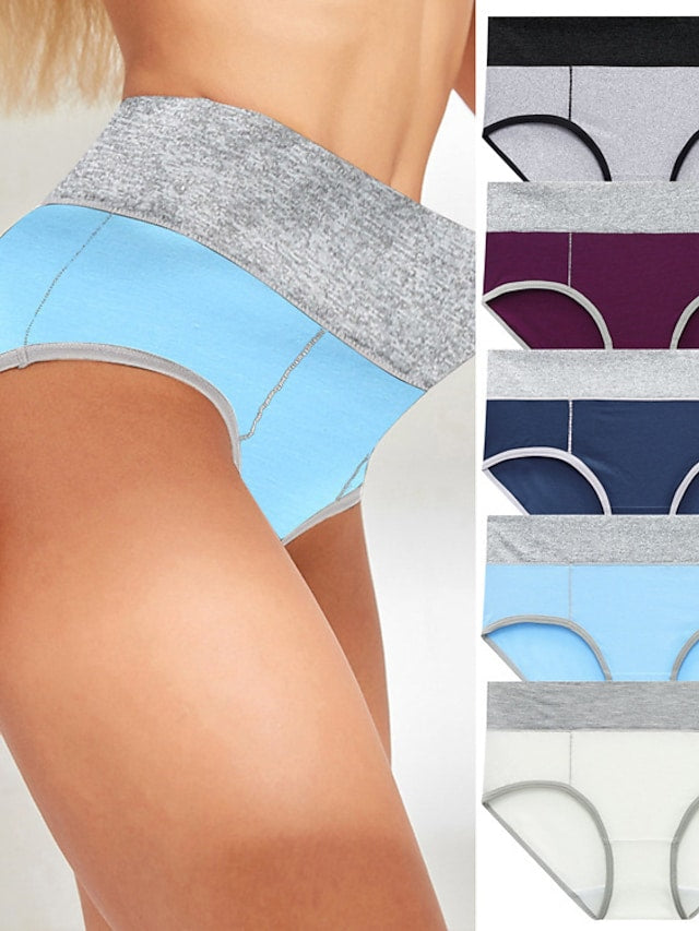 flowersverse Women's Plus Size Basic Vacation Pure Color Shaping Panty Stretchy High Waist Cotton 5 Pieces Green M