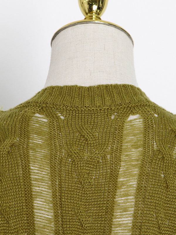 flowersverse Original Skinny Puff Sleeves Hollow Split-Joint Round-Neck Sweater Tops