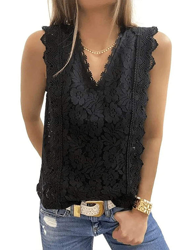 flowersverse Original Lace Embroidered Solid Color Falbala Vest Top