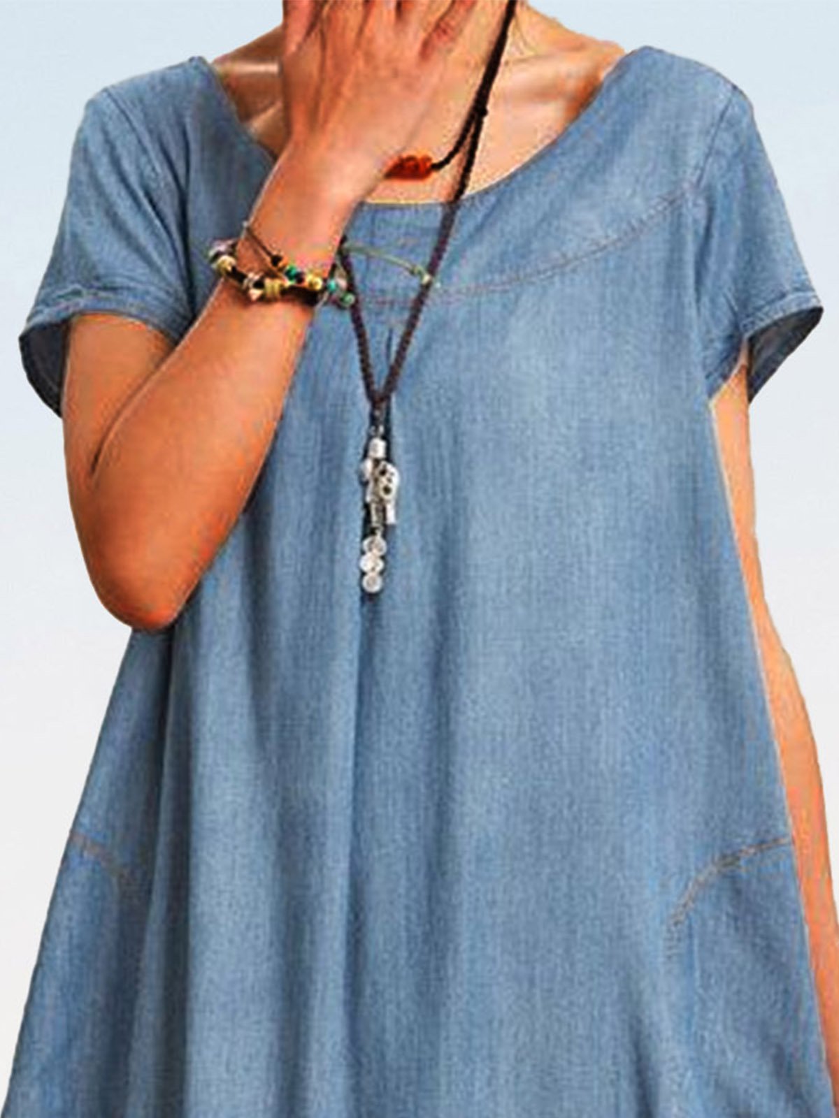 flowersverse Casual Denim A-Line Weaving Dress