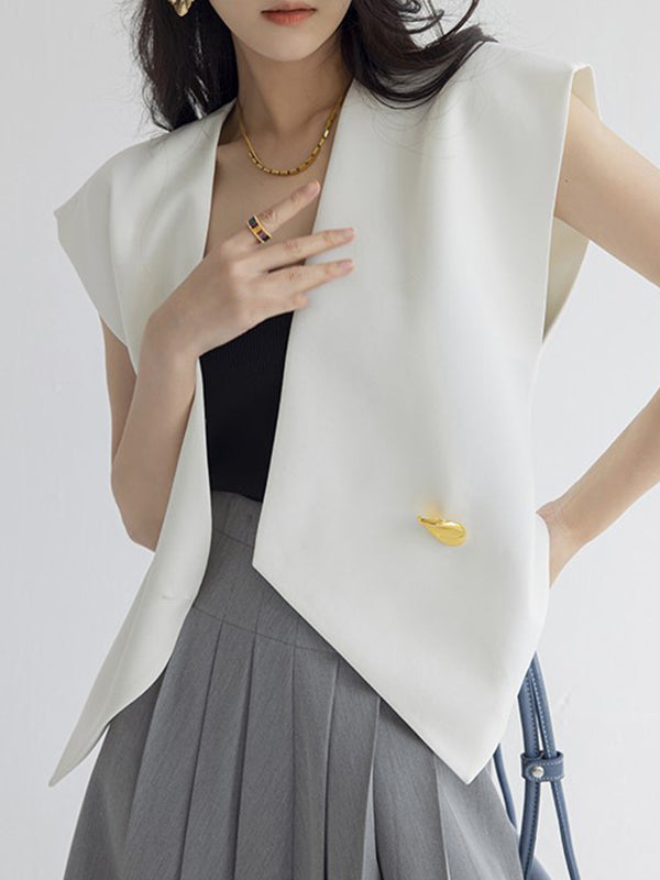 flowersverse Asymmetric Buttoned Sleeveless V-Neck Vest Top