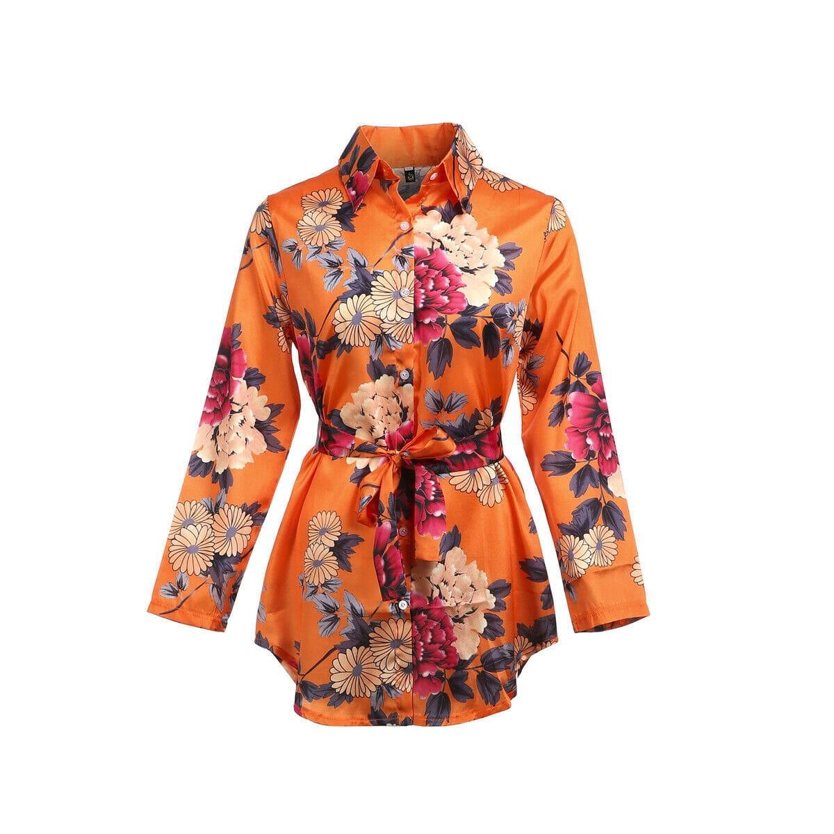 flowersverse Women Silk Satin Shirt Dress Print Floral Loose Short Party Mini Dress