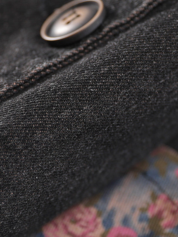 flowersverse Artistic Retro Loose Denim Sleeveless Buttoned Contrast Color Hooded Vest Outerwear