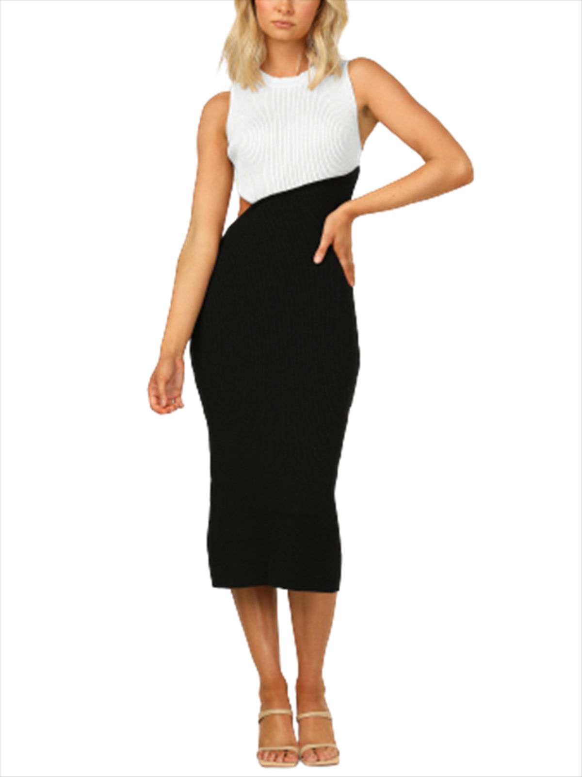 flowersverse Sleeveless Color Block Bodycon Midi Dresses