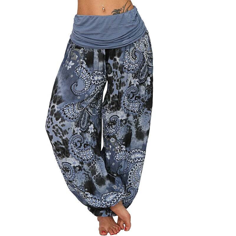 flowersverse Women‘s Yoga Harem Pants Quick Dry Yoga Gym Workout Pilates Pants Bloomers Bottoms Boho Green / Black Army Green Khaki Plus Size Sports Activewear Loose / Athletic / Casual / Athleisure
