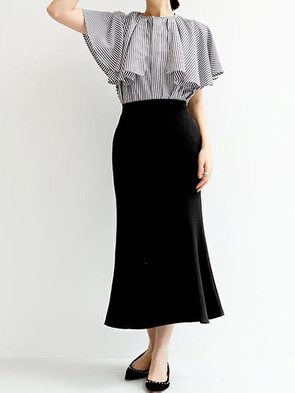 flowersverse Falbala Loose Short Sleeves Round-neck Blouses&shirts Tops