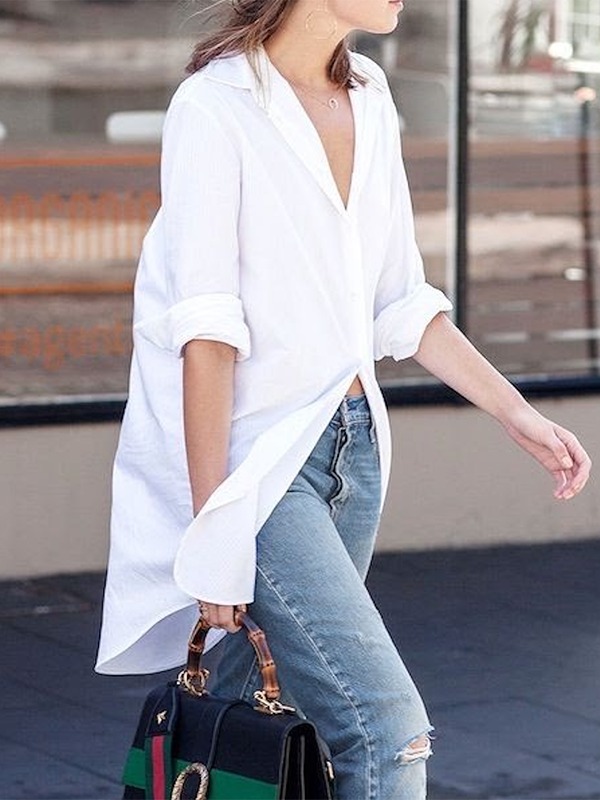 flowersverse Long Sleeves Loose Buttoned Solid Color Lapel Collar Blouses&Shirts Tops