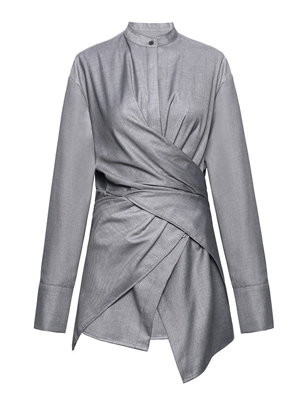 flowersverse Light Maturity Irregular Stand Collar Long Sleeve Shirt
