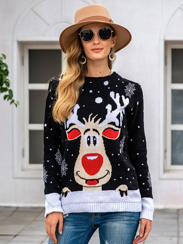 flowersverse Casual Loose Long Sleeves Printed Round-Neck Sweater Tops