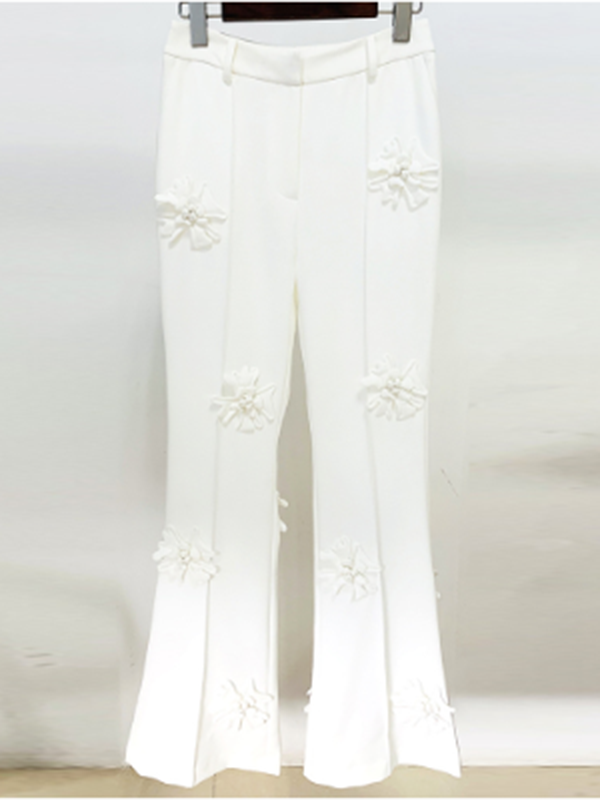 flowersverse Flower-Embellished Solid Color Long Sleeves Lapel Outerwear Blazer