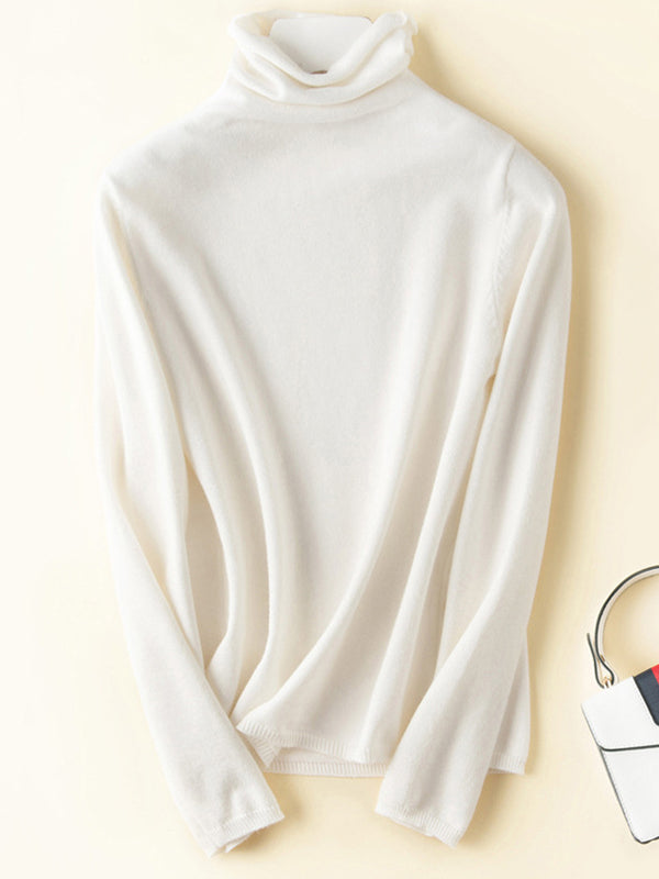 flowersverse Casual Skinny Long Sleeves Solid Color Heaps Collar Sweater Tops Pullovers