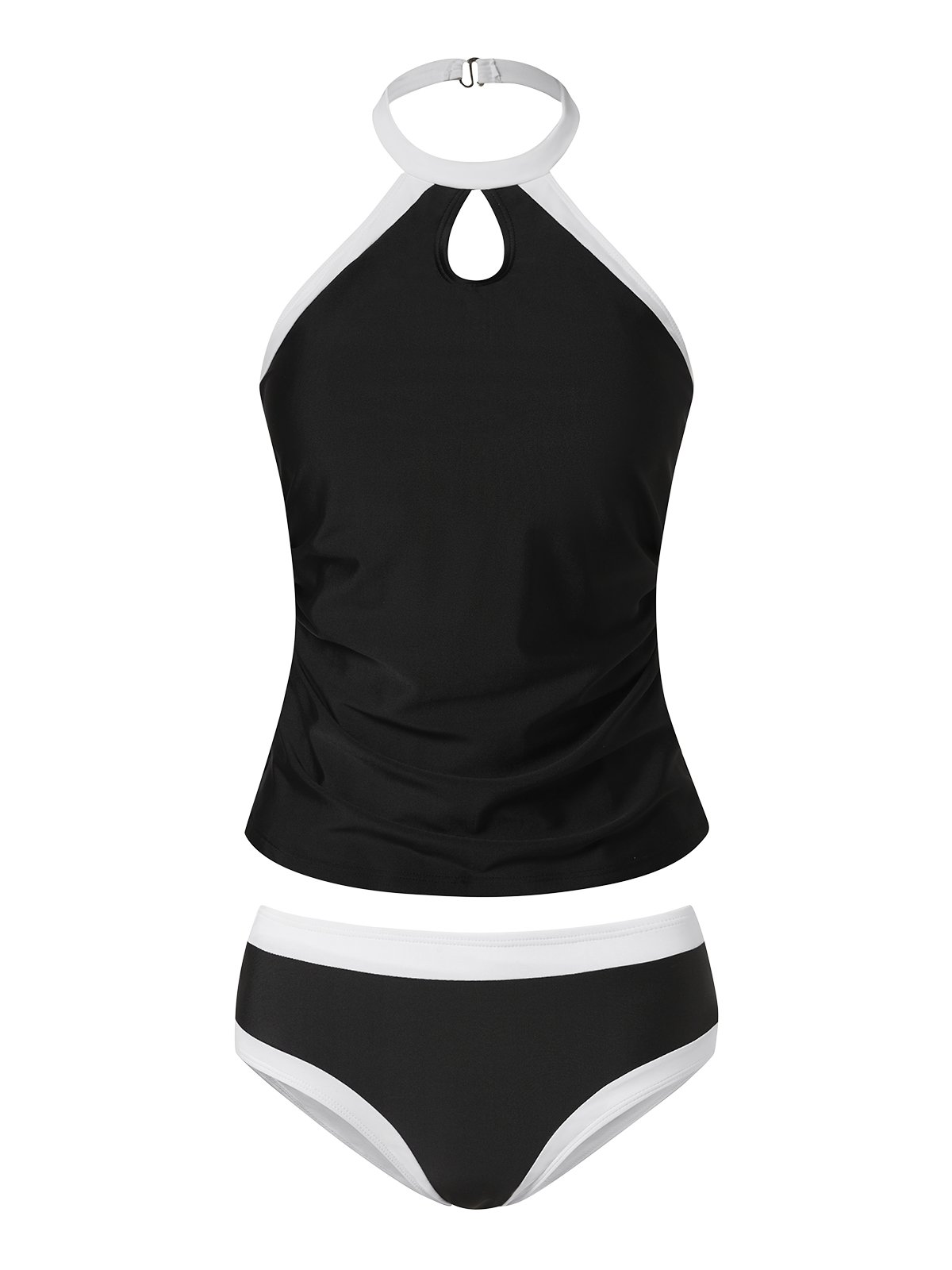 flowersverse Casual Gathered Color Block Crew Neck Tankinis Two-Piece Set
