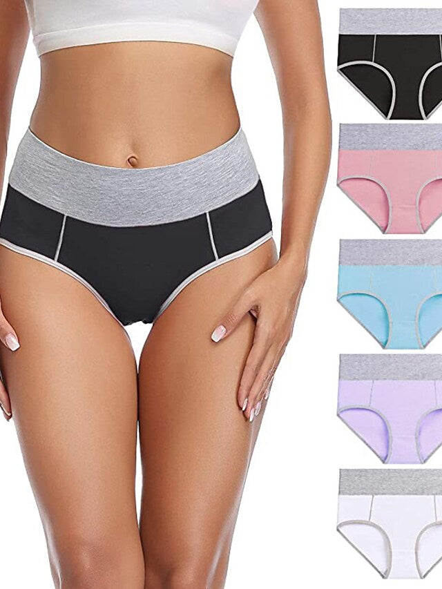 flowersverse Women's Plus Size Basic Vacation Pure Color Shaping Panty Stretchy High Waist Cotton 5 Pieces Green M