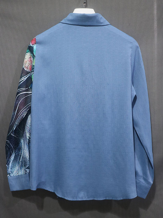 flowersverse Stylish Asymmetric Floral Printed Lapel Long Sleeves Blouse Tops