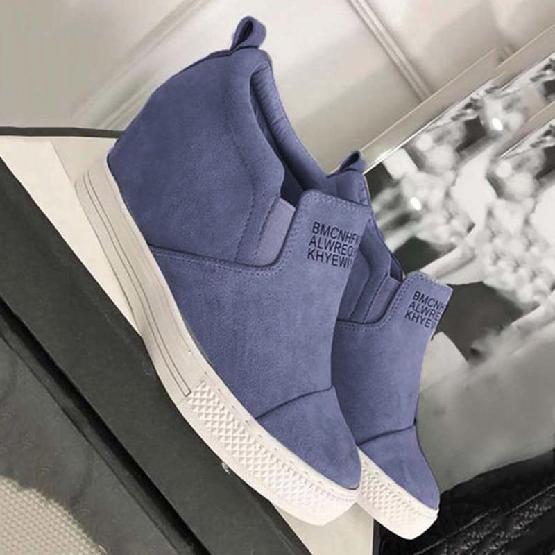 flowersverse Women Faux Suede Wedge heel Sneakers Slip on Breathable Shoes