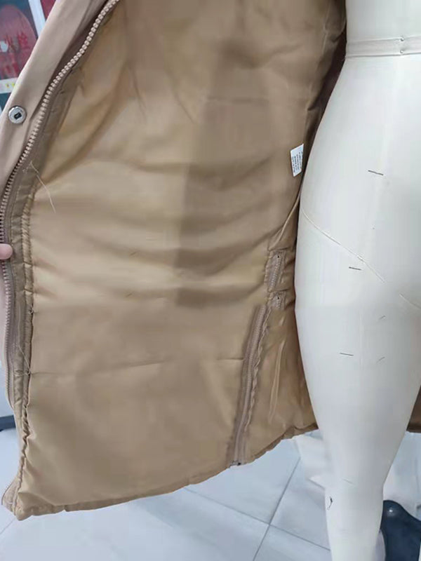 flowersverse Buttoned Drawstring Keep Warm Solid Color Split-Joint Zipper Hooded Sleeveless Vest Outerwear Padded Coat