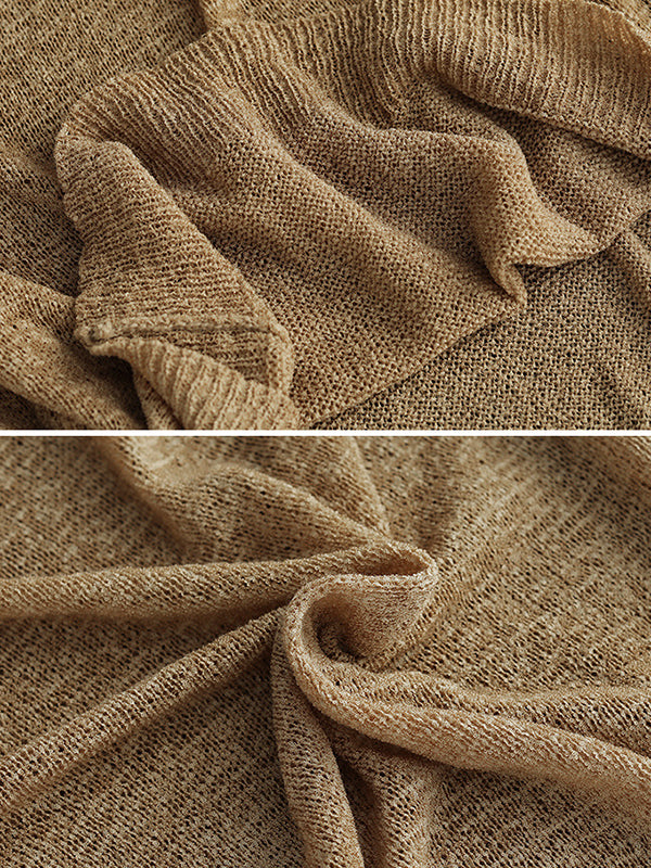 flowersverse See-Through Solid Color Long Sleeves Loose Round-Neck Sweater Tops