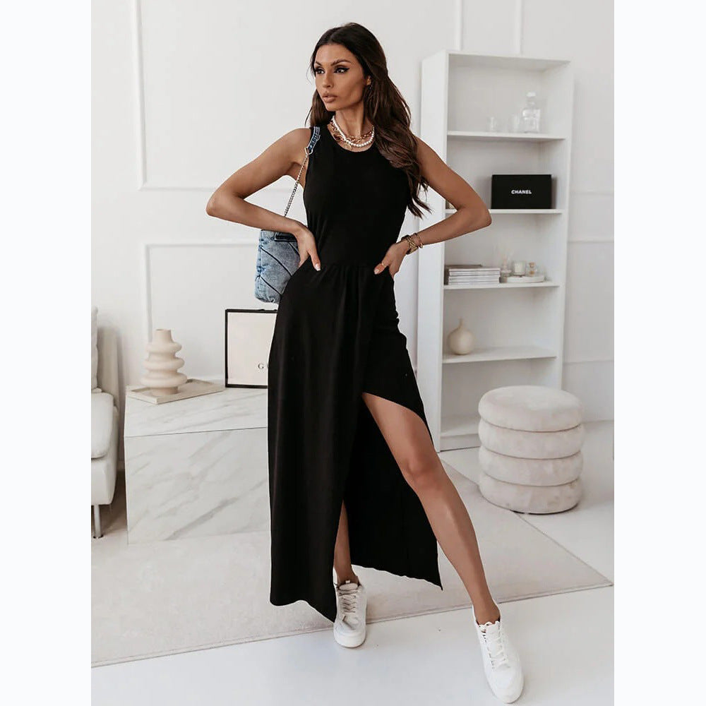 flowersverse Basic Model Casual Fashion Trendy Vest Sleeveless Long Dress