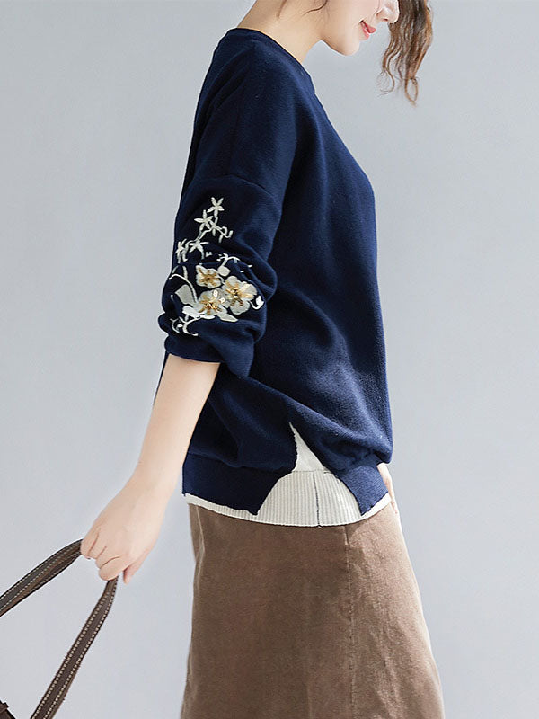 flowersverse Original Embroidere Round-Neck Knitting Sweater