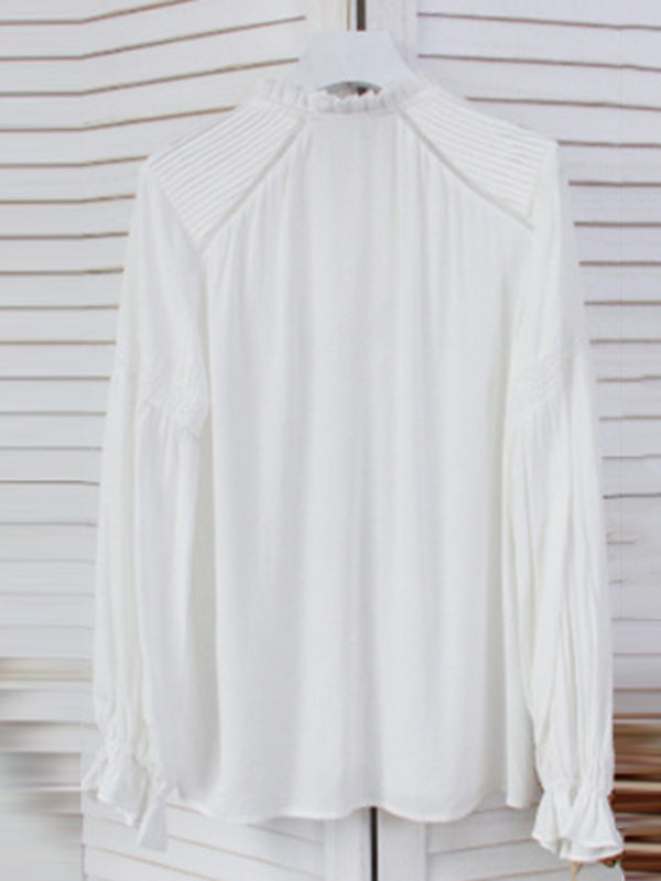 flowersverse Vintage Urban White Loose Puff Sleeves Blouse
