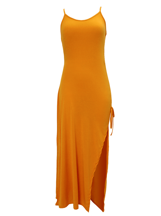 flowersverse Spaghetti Strap Ruched Split Bodycon Dresses