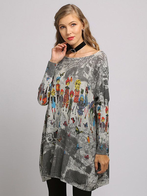 flowersverse Urban Colorful Knitting Printed Long Sleeves Sweater