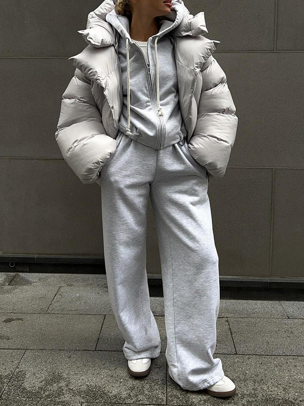 flowersverse Long Sleeves Loose Solid Color Split-Joint Hooded Padded Coat