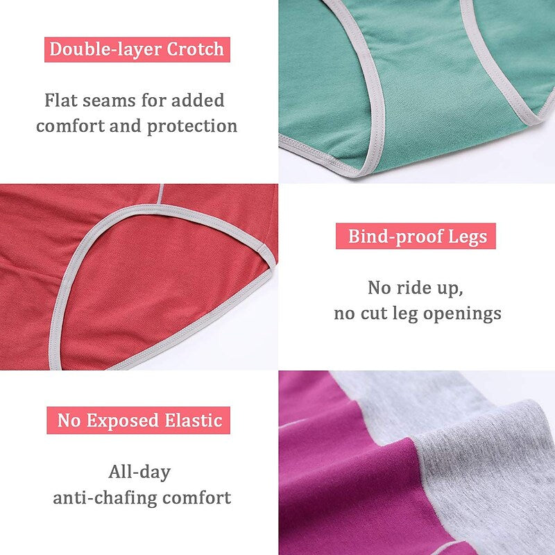 flowersverse Women's Plus Size Basic Vacation Pure Color Shaping Panty Stretchy High Waist Cotton 5 Pieces Green M