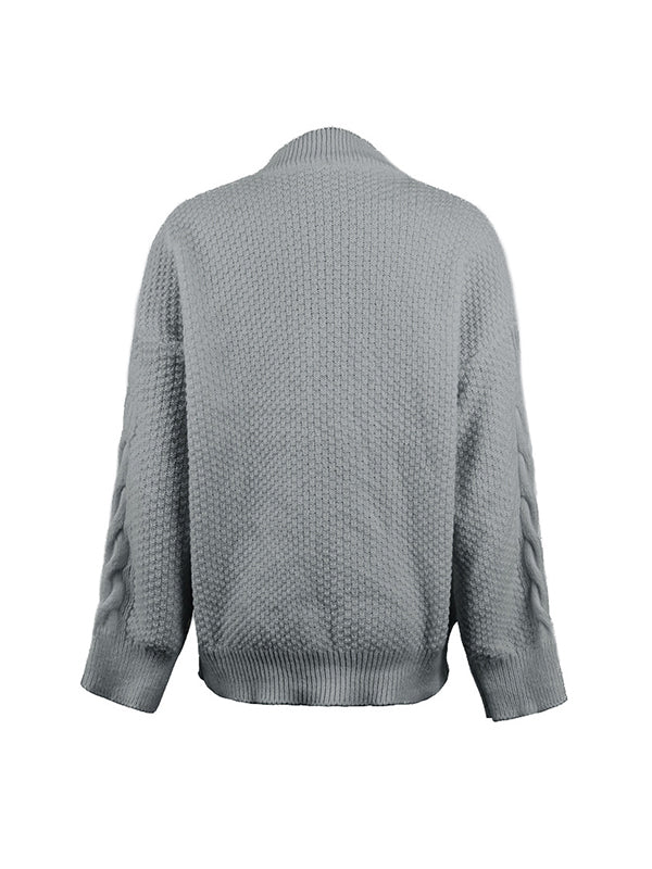 flowersverse Solid Color Long Sleeves Loose Mock Neck Sweater Tops Pullovers