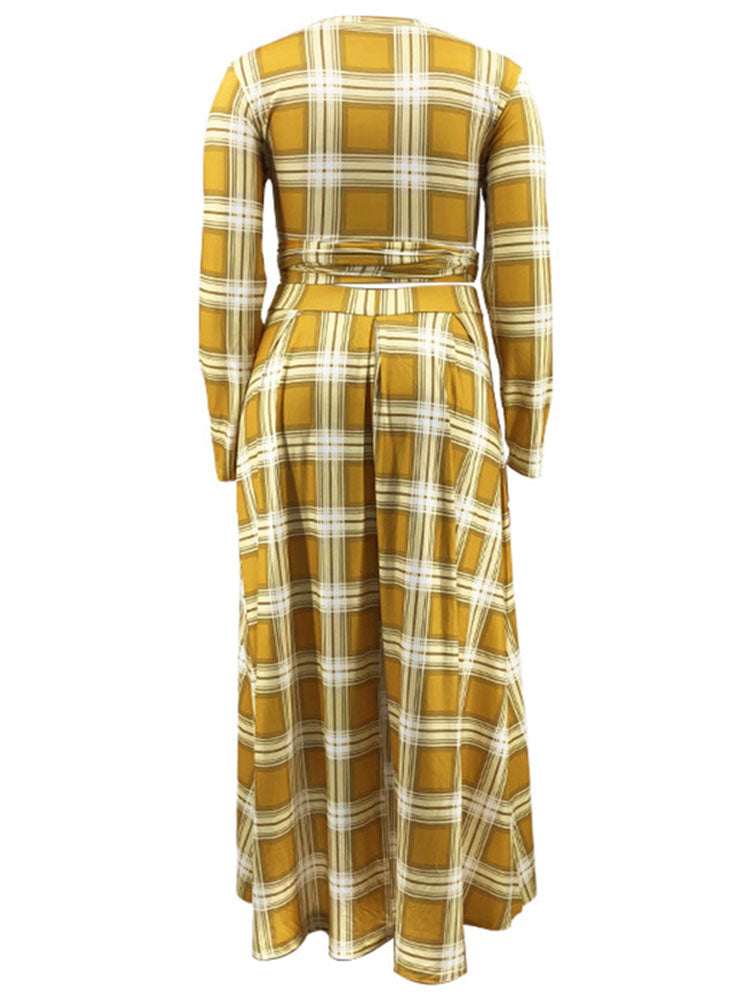 flowersverse Two Piece Plaid Crop Top Maxi Skirt Plus Size Set