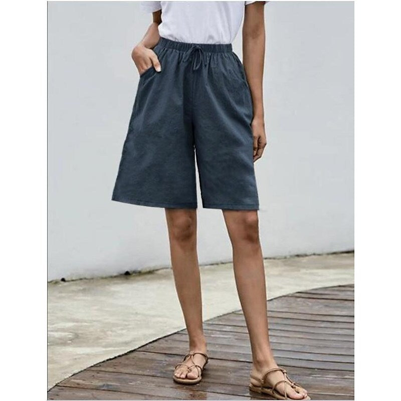 flowersverse amazon cross-border ladies plus size fashion cotton linen five points shorts
