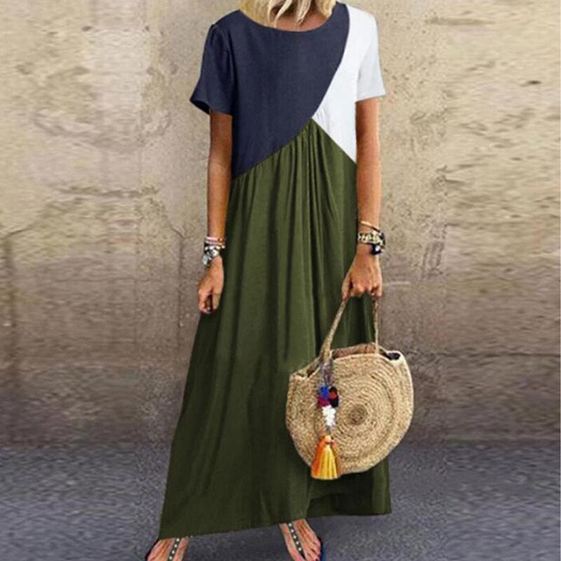 flowersverse Women Sundress Summer Long Dress Patchwork Loose Party Maxi Dresses