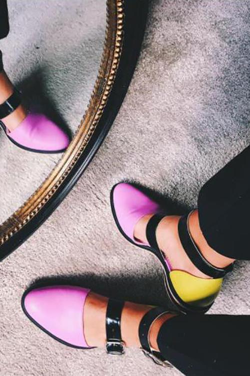 flowersverse Buckle Color Block Sandals Flats