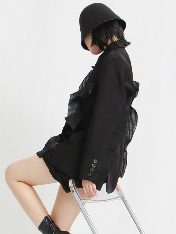flowersverse Loose Lace Split-Joint Lapel Collar Suit